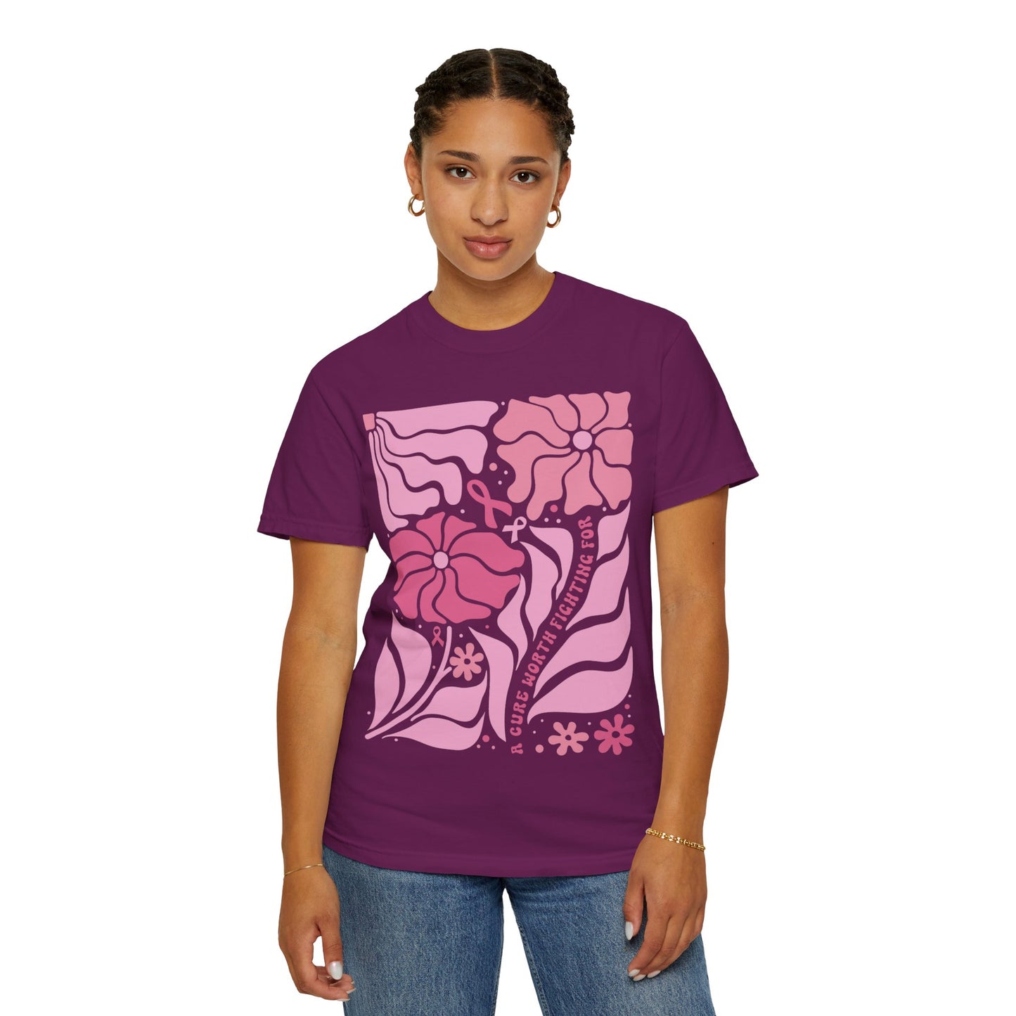 Floral Breast Cancer Awareness Tee