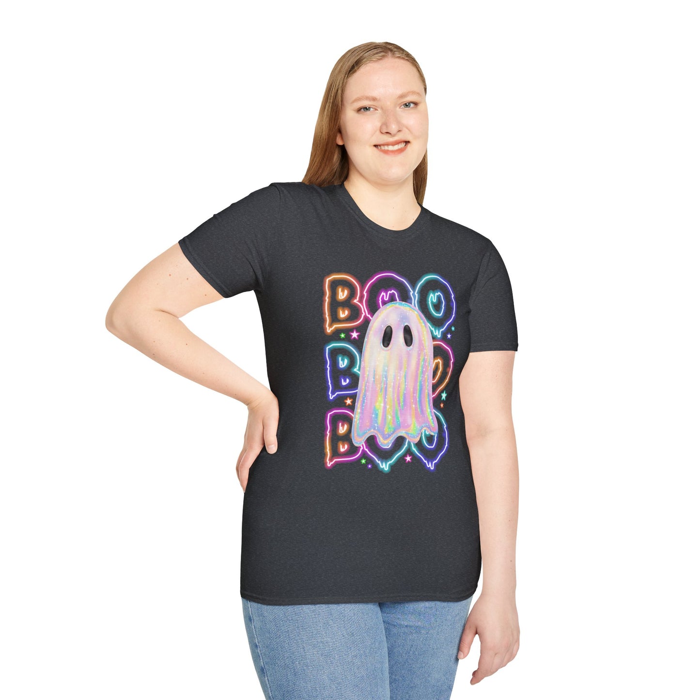 Cute Colorful Neon Boo Ghost T-Shirt, Spooky Costume Tee, Halloween Party Shirt, Ghost Lover Gift