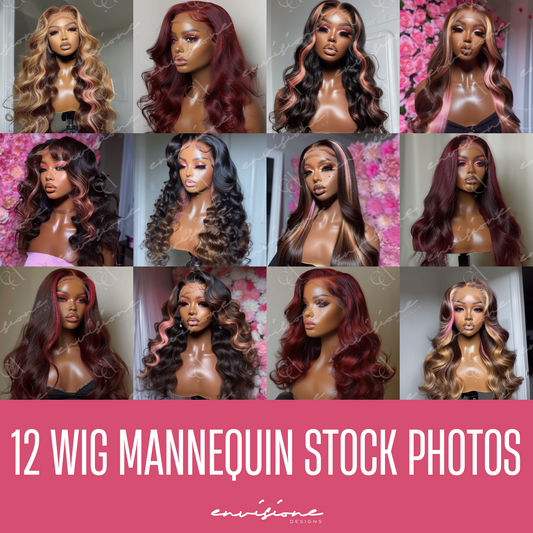 12 Wig Mannequin Stock Photos (Red and Pink)